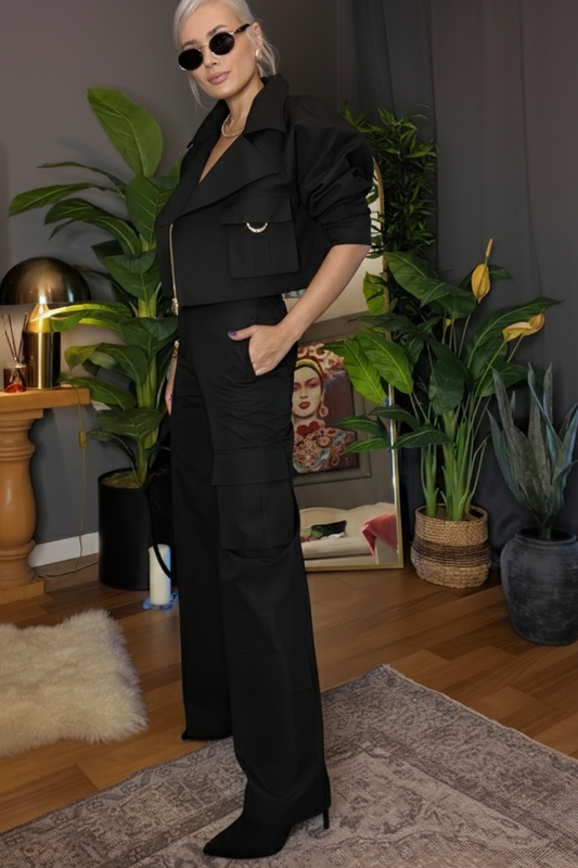 MASCA BLACK CARGO TROUSERS